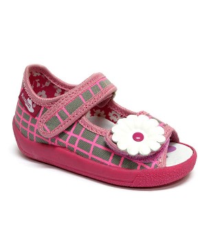Annabelle checkered pink and grey sandals with a flower
