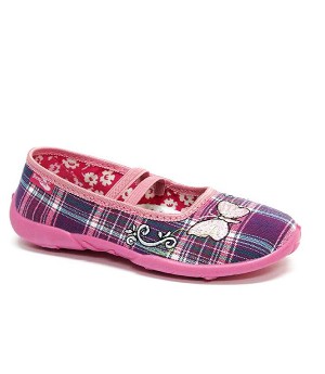 Elise checkered pink and grey shoes with a butterfly
