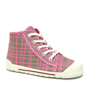 Jen grey and pink checkered high top sneakers