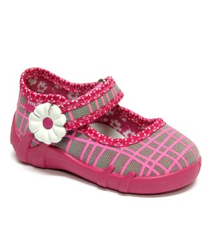 Cora checkered pink and grey shoes with a flower