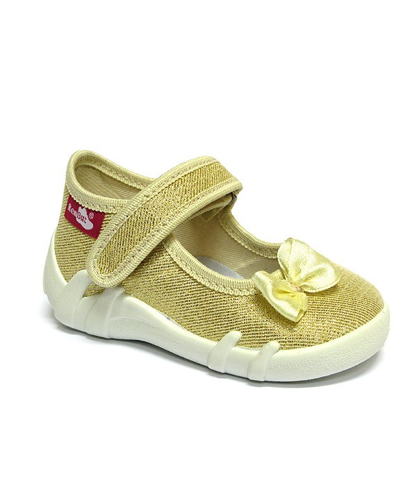 Gold shoes with a bow